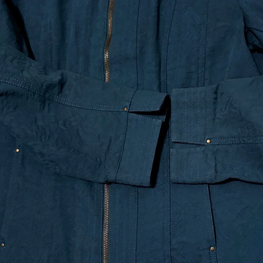 Coldwater Creek Womens Jacket Size 16 Teal Long Sleeve‎ 2 Pockets 100% Cotton